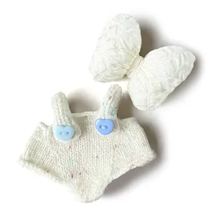 labubu Doll clothes with Free Bow Accessory Handmade 10cm Plush Idol Doll Clothes + Bow 2-Piece Set Doll Dress up (white)