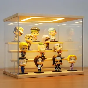 AZEYN Clear Acrylic Display Case with Light , 4 Tier Display Box Stand Assembly Dustproof Protection Showcase for Collectibles Action Figures (12.6×9.6×10.6in; 32×24.5×27cm)