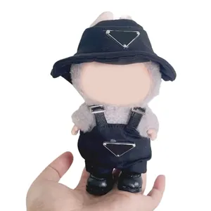 Labubu Clothes for 17cm Doll, Hat & Overalls Set - Black/Pink/Khaki Fashion Outfit for Labubu Dolls (No Doll) (black)