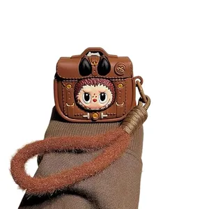 LABUBU Silicone Case airpods case Generation Earbuds with Keychain,Cute Cartoon Popular Anime Design Shockproof Headphone Covers for AirPods Pro- AirPods4 (+Hanging Rope, Airpods1/2)