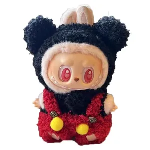 Labubu Clothes – Luxury Chic Style Set for 17cm Labubu Dolls, High-End Fashion, 17cm labubu Dolls Accessories, Premium Labubu Outfit with Accessories (Black red)