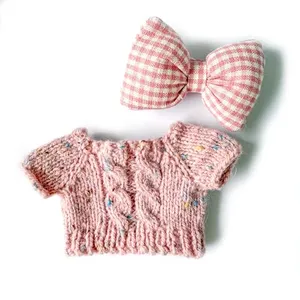 Handmade labubu Doll clothes – Plush Doll Clothes with Bow Soft Stuffed Plush Dress up (pink)