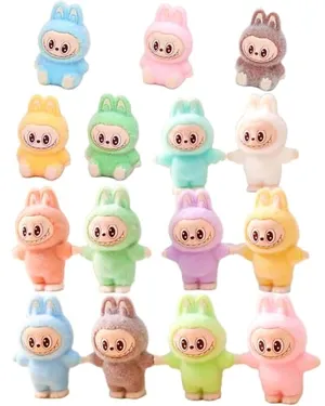 DEFACT Labubu Mini Plush Desktop Ornaments 15PCs, Small Cute Cartoon Rabbit Office Desk Decoration DIY Accessories