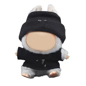 Labubu Clothes for Doll - Stylish Outfit with Hat & Top for 17cm/6.69in Labubu Dolls, Casual Fashion (No Doll) (Black)