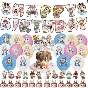 Labubu Birthday Party Decorations, 30pcs Kawaii Party Supplies For Labubu Includes Banner,Cake Toppers,12 Cupcake Toppers ,16 Balloons, Perfect For Boys And Girls