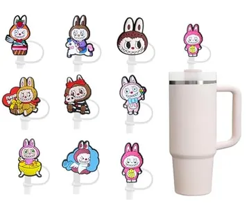 9Pcs Labubu Silicone Straw Cover for Stanley - Silicone Straw Topper for Stanley Cup 30 40oz with Tumblers, 10mm 0.4in Reusable Lid Accessories