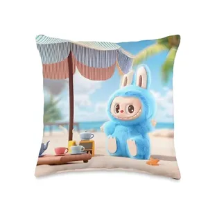 Labubu Beach Tea Cute Art Kawaii Summer Gift Throw Pillow