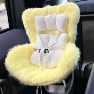 Labubu Car Seat for Dolls with Soft Furry Cushion, Air Vent Clip and Desktop Stand, Cute and Functional Car Ornament for Labubu Fans and Doll Collectors (Yelllow)