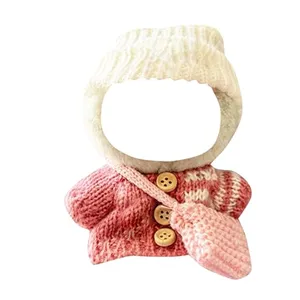 17cm labubu Doll Clothes Set for 17cm labubu Accessories Suit no Doll only Clothes 1hat+1sweater+1bag (Button Sweater 3pc Set) (Striped Pink)
