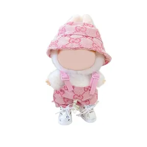 Labubu Clothes for Doll - Stylish Outfit with Hat & Overalls for 17cm/6.69in Labubu Dolls (No Doll) (Pink)