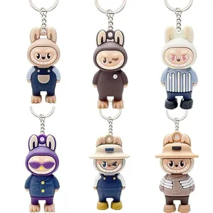6 PCS Labubu Keychain, Cute Labubu Doll Wristlet Accessories Monster Key Chain Bag Charm Gift for Women (A)