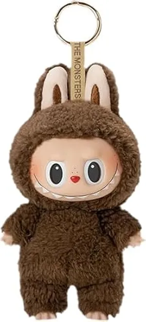 Kawaii Plush Toys Labubu Keychain 6.67IN, Cute Brown Labubu Doll Plush Keychain, Collection Toy Monster Series Keychains, Labubu Accessories Hanging Pendant for Backpack, Car, Bag (Include Box)