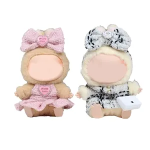 Labubu Clothes for 17cm Labubu Dolls, Premium Labubu Accessories with Luxury Chic Style Checkered Bow Set, High-End Fashion Outfit for Play & Display (Including 1 Bag) - No Doll (Pink & White) - 2pcs